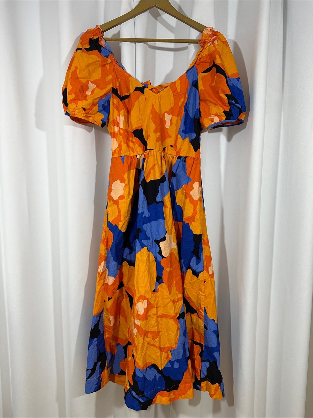 Tabitha Brown for Target Orange Blue Abstract Puff Sleeve Midi Dress Size 10